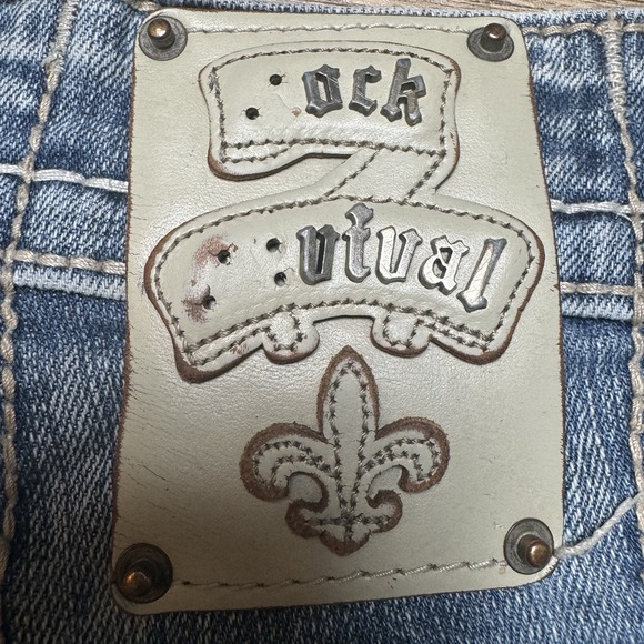 Rock Revival Jeans Mens 33 Richie Straight Leg Thrashed Rockstar Repaired Denim - Picture 5 of 14